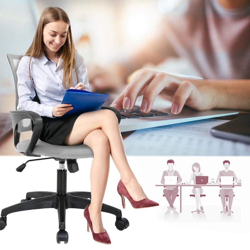 BestOffice | Ergonomic Office Chair | Mid-Back Swivel Desk Chair | Breathable Backrest & Lumbar Support | Adjustable Height | Sponge Seat | Rolling Wheels | Grey | for Adults & Women - Image 3